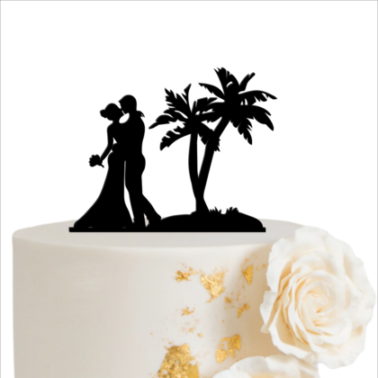 Beach Themed Wedding Cake Topper - 5" Black 3mm Acrylic