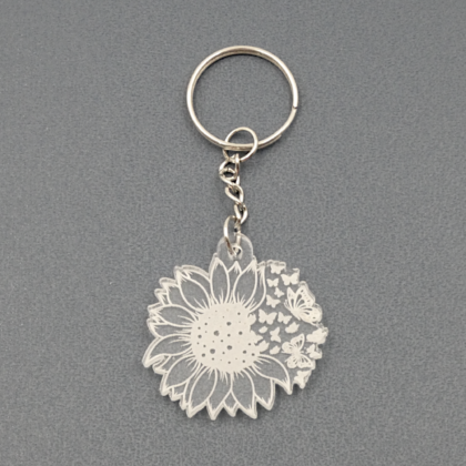 Sunflower with Butterflies Kiss Cut Outline Engraved Acrylic Keychain