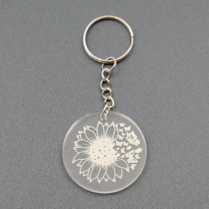 Sunflower with Butterflies Engraved Acrylic Keychain