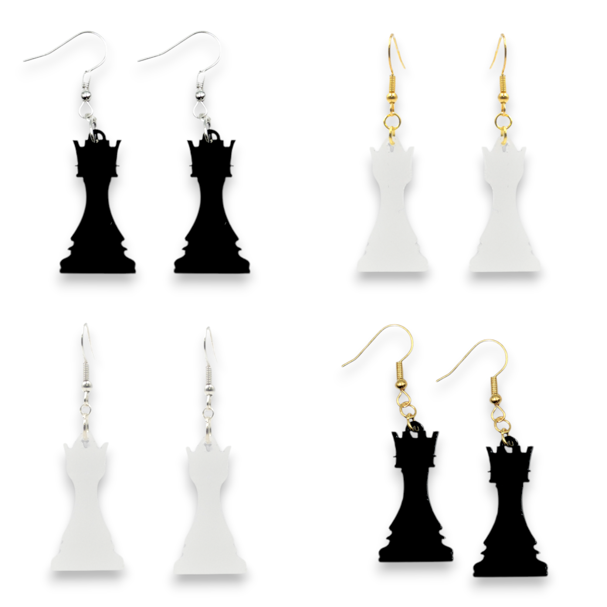 Chess Piece Earrings in Black or White Acrylic