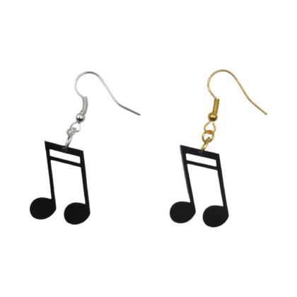 Black acrylic music note charms on gold hooks Black acrylic treble clef charms displayed on silver and gold hooks